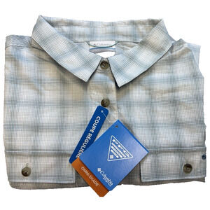 Columbia PFG Women's L.Sleeve Fishing Shirt White Blue ButtonUp Vented Brand New